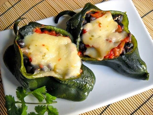 Stuffed poblanos filled with cheese and spices.