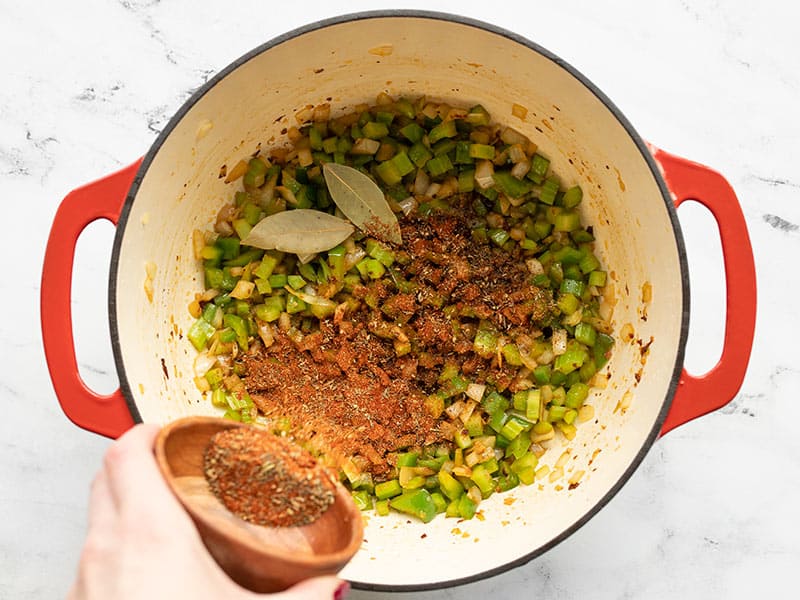 Cajun seasoning added to pot