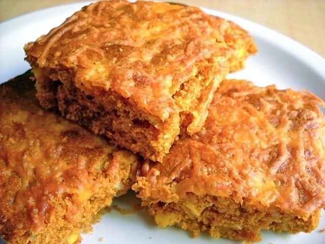 Chili cornbread served in a plate.