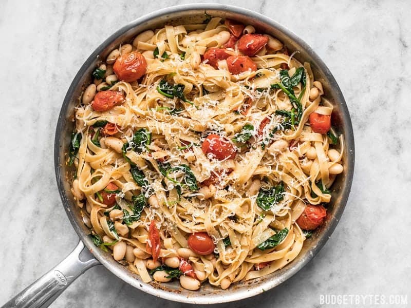 Pasta topped with freshly grated Parmesan