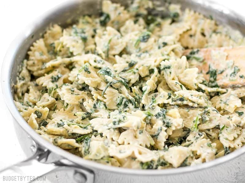 Spinach Artichoke Pasta in Pan 