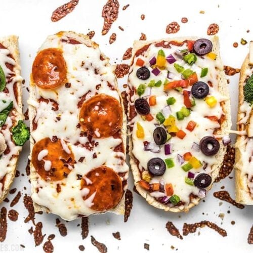 French Bread Pizza is the perfect budget-friendly fast and easy weeknight dinner. Customize the toppings to fit your taste buds or what you have on hand! Budgetbytes.com