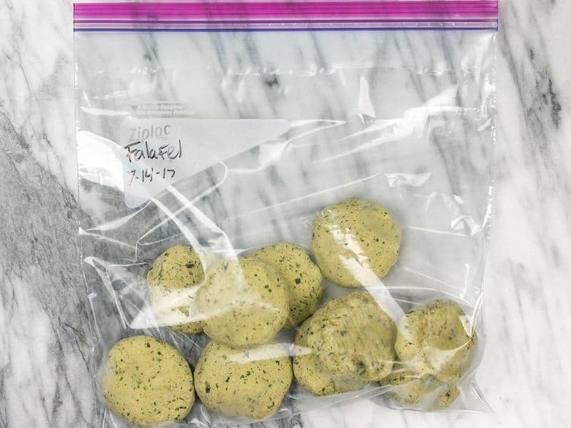 Leftover Falafel in ziplock bag ready to freeze