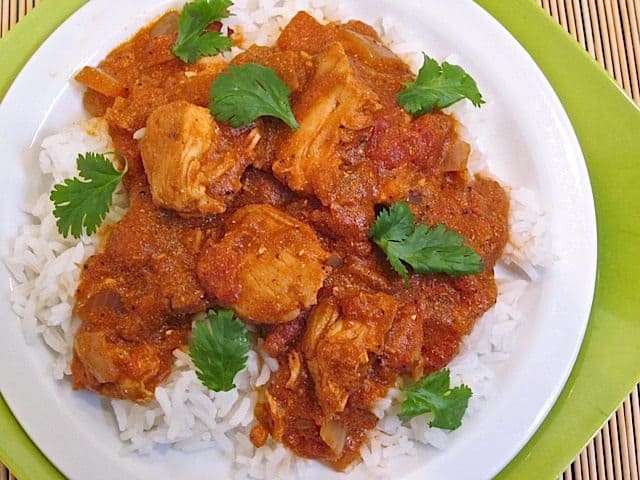 Not butter chicken dish displayed from above.