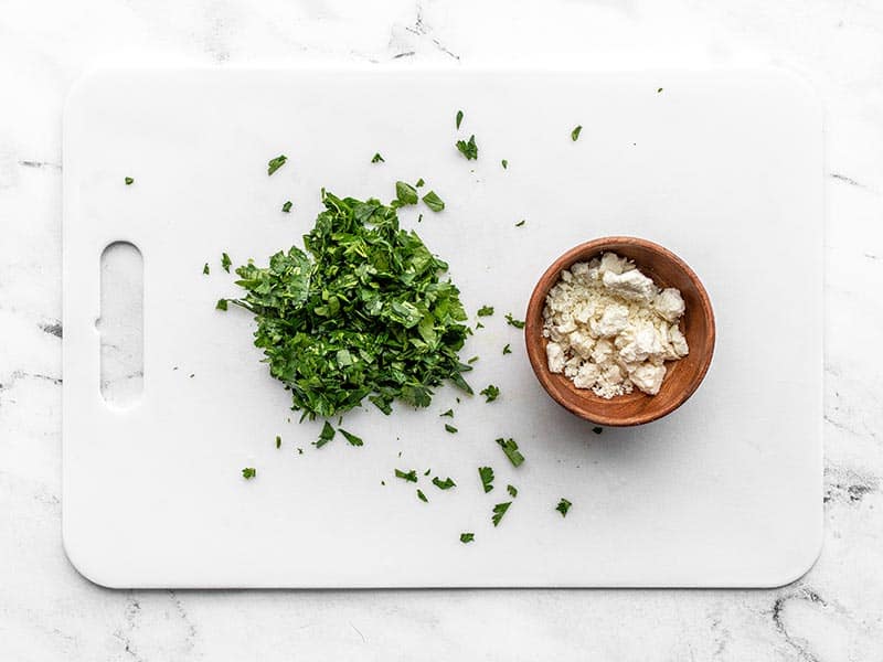 Chopped parsley and crumbled feta