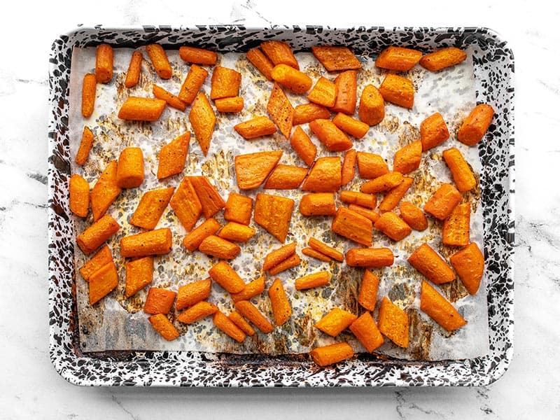 Roasted Carrots on the baking sheet