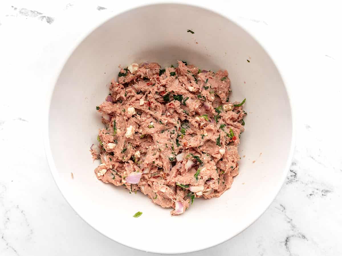 Turkey burger mixture in the bowl