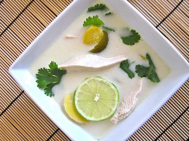 Bowl of chicken coconut soup.