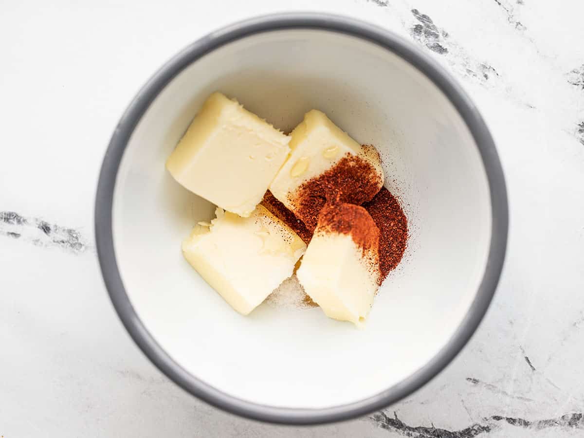 Butter, chili powder, and honey in a bowl