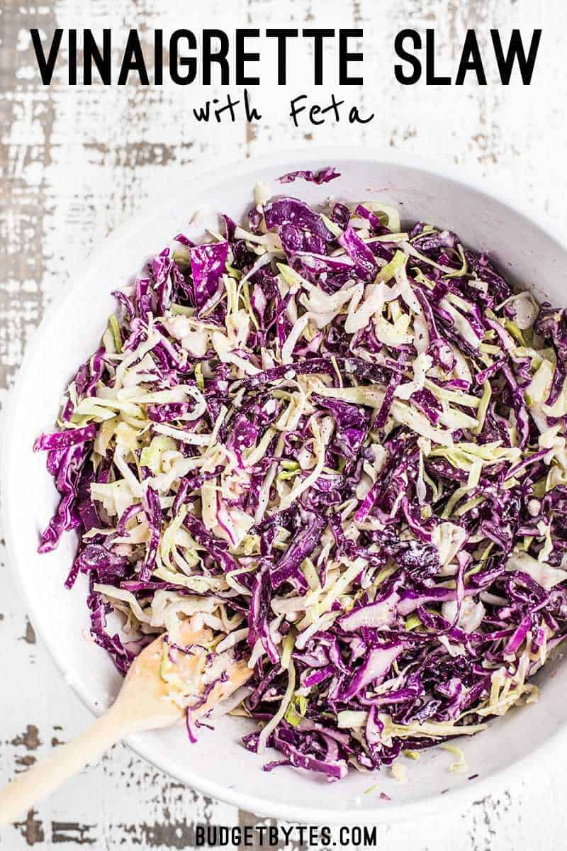 This super simple three-ingredient cabbage salad is huge on flavor and is the perfect side for all of your summer grilling. This Vinaigrette slaw with Feta will become your easy go-to side dish. BudgetBytes.com