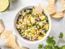 Easy pineapple salsa served in a bowl.