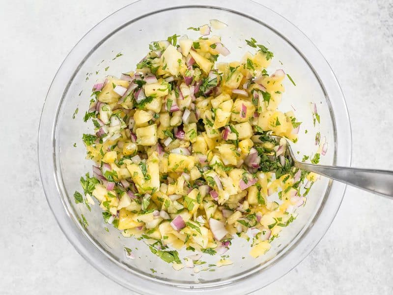 Finished Pineapple Salsa in a glass bowl