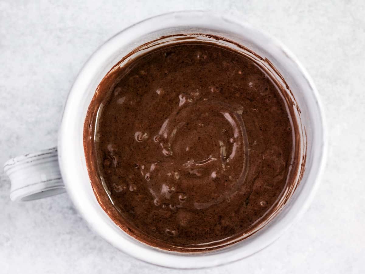 Chocolate cake batter in the mug.