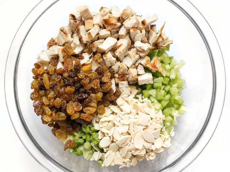 Curry Chicken Salad Ingredients in bowl