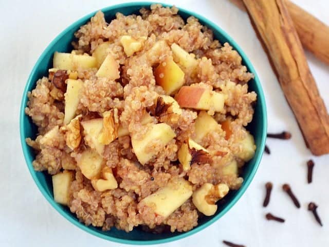 Close-up of apple nut quinoa in a bowl.