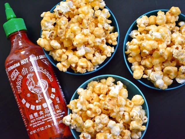 Spicy sriracha corn served in a bowl.