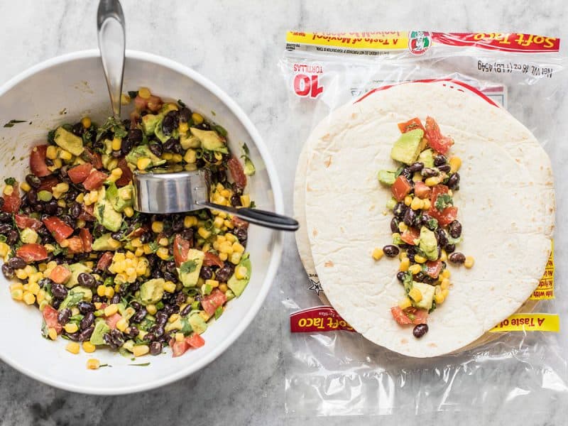 Fill tortillas with black bean and avocado mixture