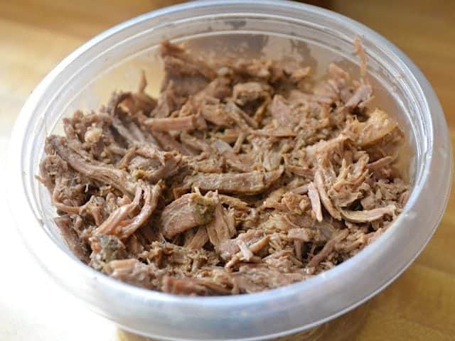 Shredded beef displayed on a bowl.