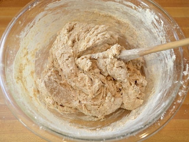 mixed dough in mixing bowl 