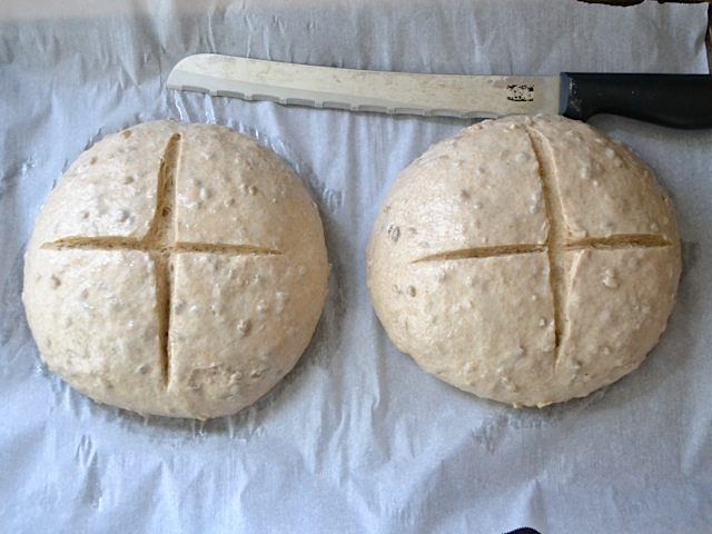 slashed loaves with design on top 