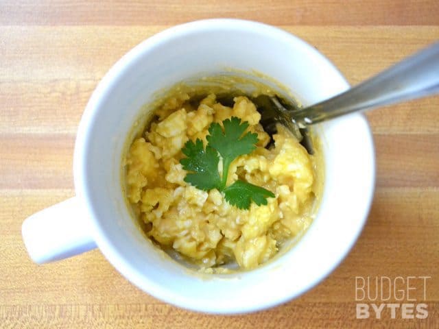 Finished Hummus Breakfast Mug with fork 