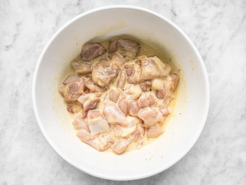 Chicken Thighs Coated in Egg and Cornstarch