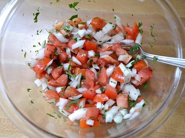 Pico de Gallo in bowl with fork 