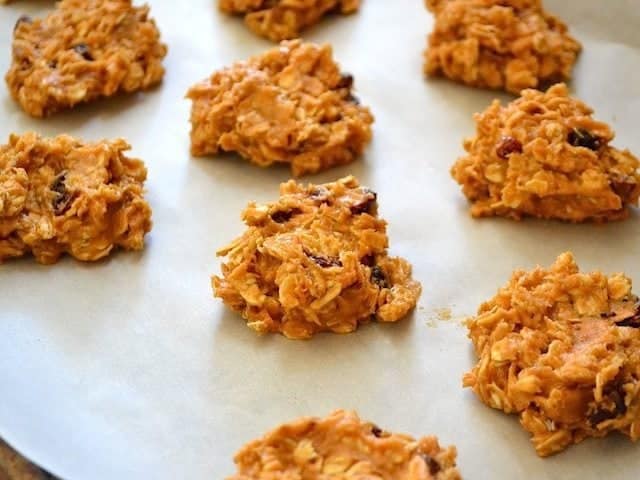 Unbaked Cookes on baking sheet lined with parchment paper 