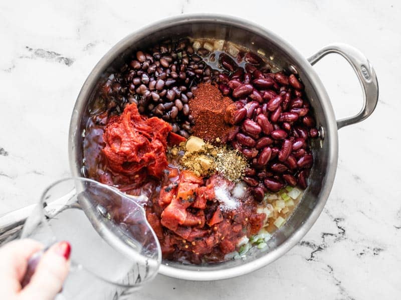 Remaining chili ingredients added to the skillet