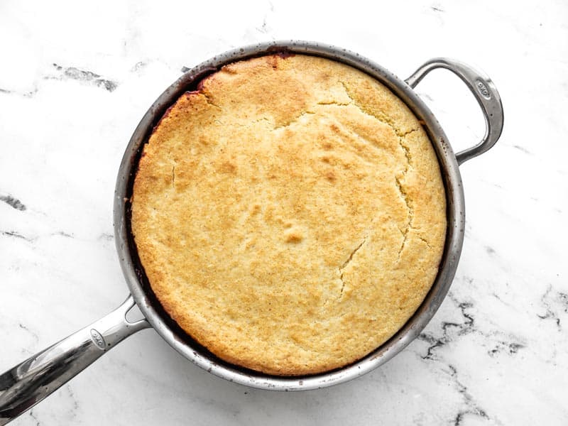 Baked chili cornbread skillet finished