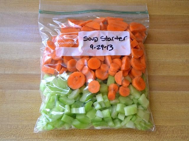 Chopped veggies in zip lock bag to save for later as "soup starter" 