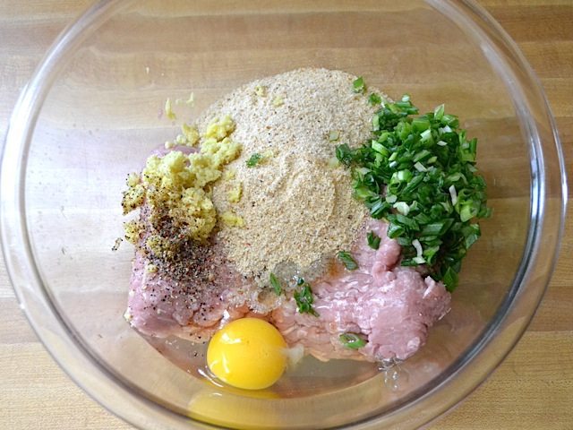 Meatball Ingredients in mixing bowl 