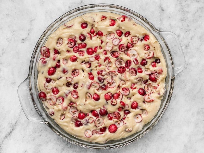 Batter poured into pie dish 