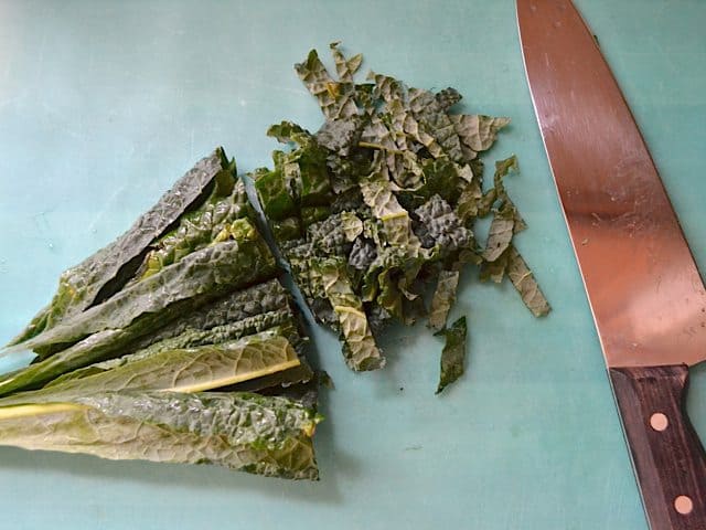 Chopping Kale with knife 