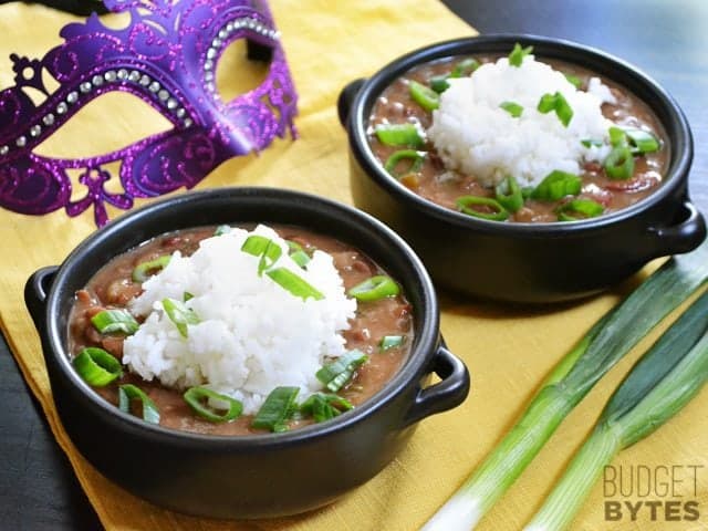 Side view of two bowls of Vegan Red Beans and Rice