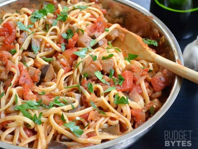 Close up of Pasta with Eggplant Sauce