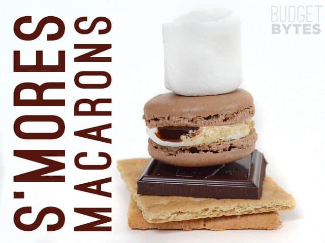 S'mores macarons arranged on a table.