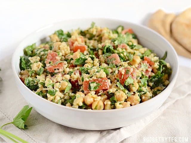 Side view of a bowl of Falafel Salad