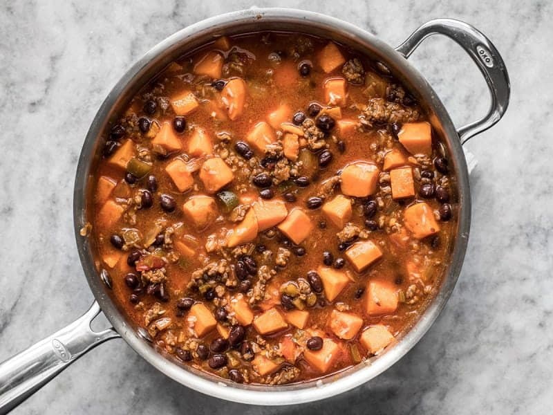 Chicken Broth added to other ingredients in skillet 