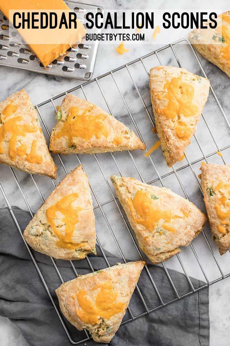 These soft, flakey Cheddar Scallion Scones are a breeze to prepare and make a great side for soups, stews, and chili! BudgetBytes.com