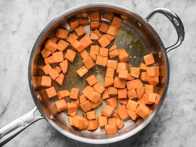 Sautéed Sweet Potato in skillet 