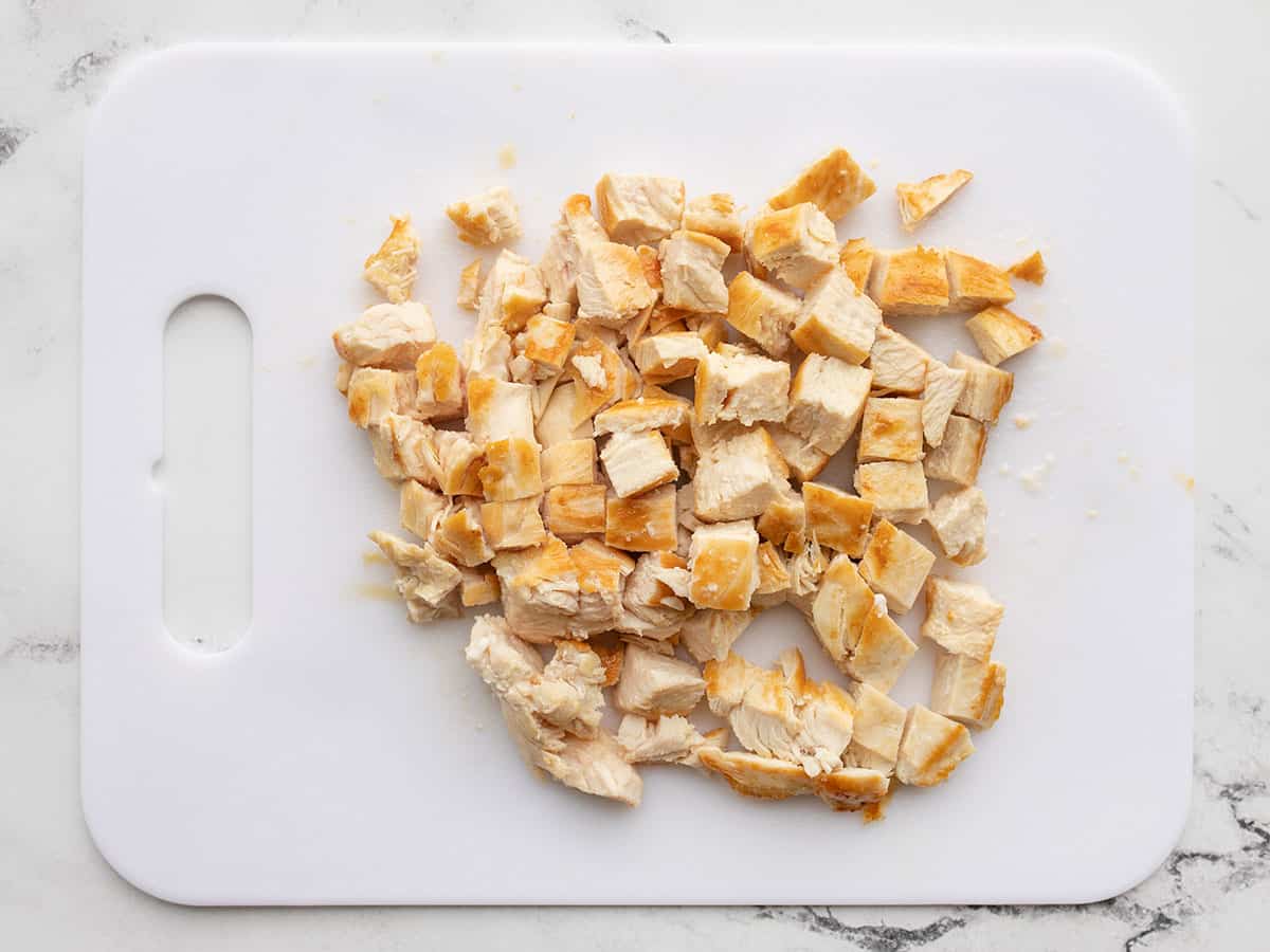 chopped chicken on a cutting board