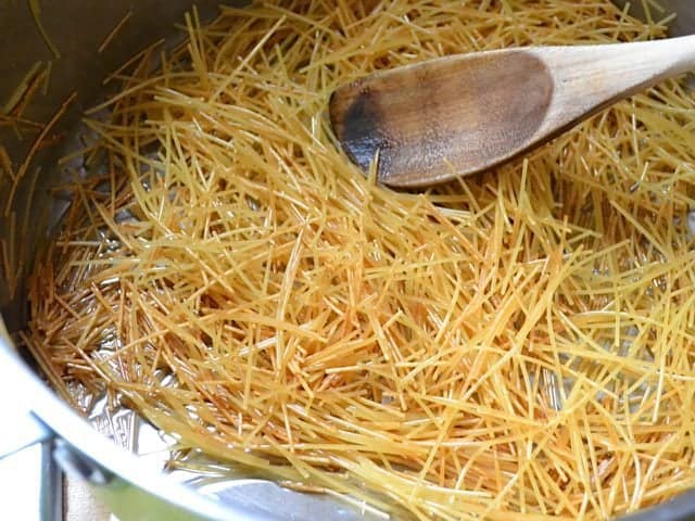 Browned Vermicelli in bottom of skillet 