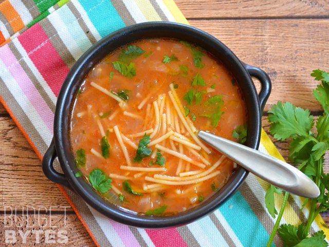 top view of a bowl of Sopa de Fideo