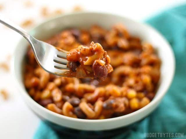 A forkful of One Pot Chili Pasta