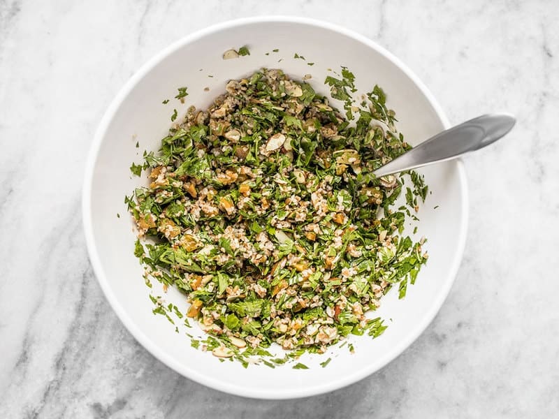 Mixed Parsley Salad in bowl with fork 