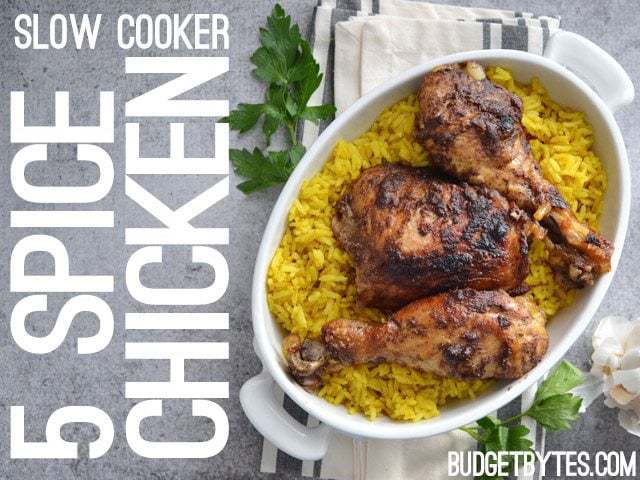 Slow cooker five-spice chicken served in a bowl.