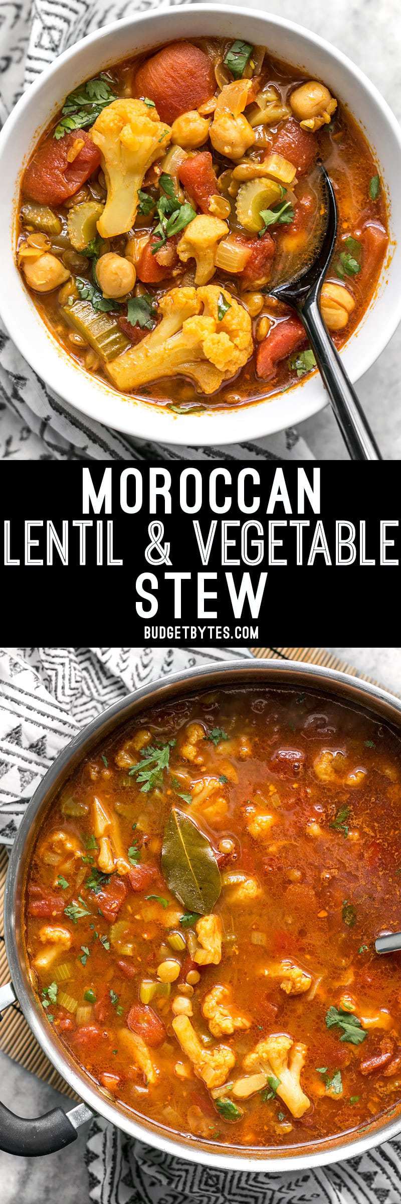 Warm intoxicating spices make this vegetable filled Moroccan Lentil and Vegetable Stew perfect for cold Autumn nights. BudgetBytes.com