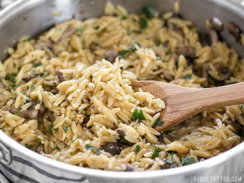 Finished Parmesan Portobello Orzo close up