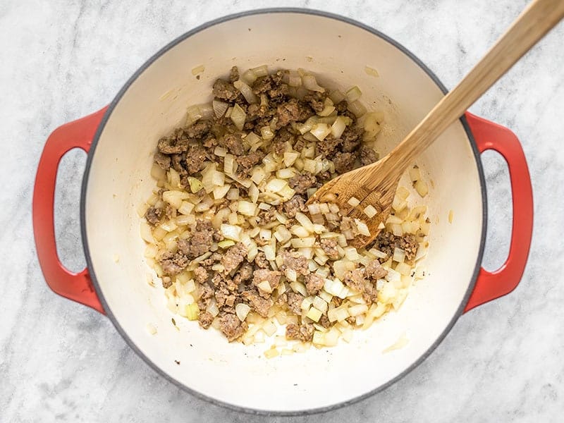 Brown Italian Sausage Then Add Onion and Garlic